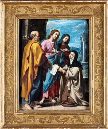 Pittore romano del XVII secolo Santa Domenica mostra a Cristo e a San...