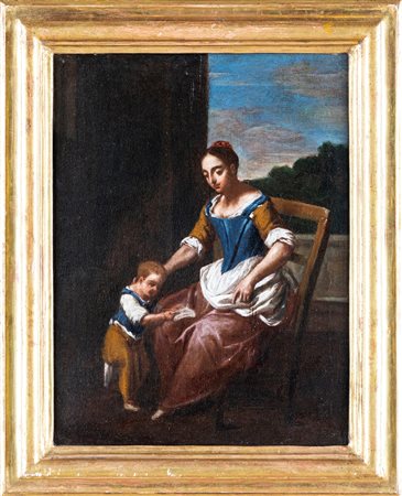 Antonio Amorosi (ambito di) (Comunanza, 1660 - Roma, 1738) Madre con Bimbo...