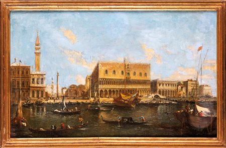 Scuola veneta del XVIII secolo Venezia - Palazzo Ducale dal Canal Grande Olio...