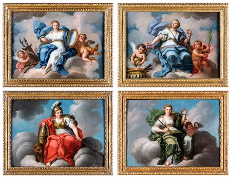 Pittore Romano del XVIII secolo Rappresentazione delle quattro virtù...