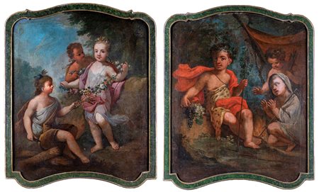 Pittore del XVIII secolo a) Primavera ed Estate b) Autunno ed Inverno coppia...