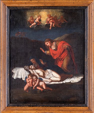 Pittore del XVIII secolo Compianto su Cristo morto olio su tela, cm 47x36