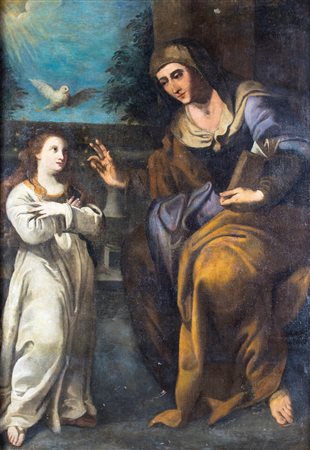 Pittore emiliano del XVIII secolo L'educazione della Vergine olio su tela, cm...