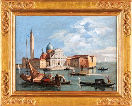 Scuola Veneta del XIX secolo Veduta di San Giorgio Maggiore Olio su tela, cm...