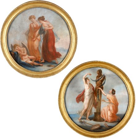 Pittore degli inizi del XIX secolo a) Baccanti con l'erma di Dioniso b) Eros...