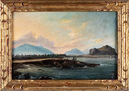 Pittore francese del XIX secolo, 1842 Vista di Palermo olio su tela, cm 27x41...