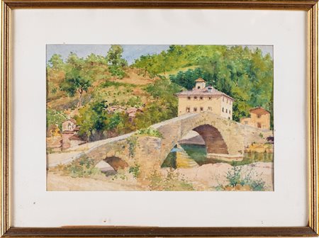 Scuola Italiana del XX secolo Il Ponte a Vicchio acquerello su carta, cm 52 x...