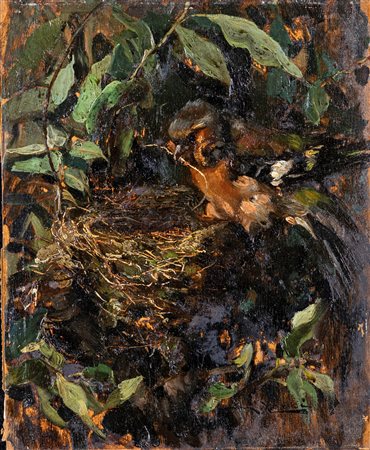 Marino Lenci (Napoli, 1874 - Napoli, 1939) Il pettirosso costruisce il nido...