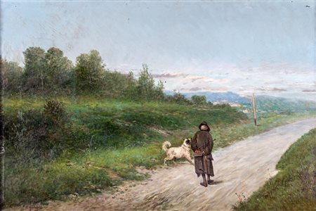 Eduardo Monteforte (Polla, 1849 - Napoli, 1933) Strada di campagna olio su...
