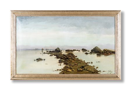 Giorgio Belloni (Codogno, 1861 - Mezzegra, 1944) Paesaggio lacustre olio su...