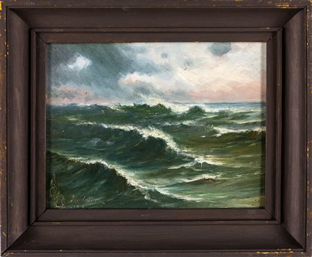 Achille De Dominicis (Tivoli, 1851 - Tivoli, 1917) Mare in tempesta olio su...