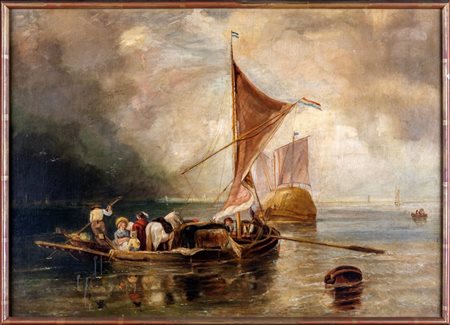 Anonimo del XIX secolo Marina con imbarcazioni olio su tela, cm 76 x 105 - in...