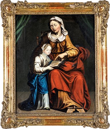Pittore del XIX secolo, 1863 L'educazione della Vergine olio su tela, cm...