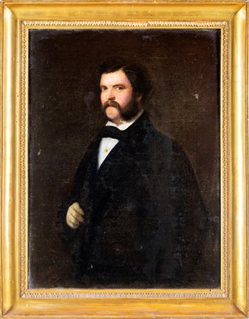 Pittore del XIX secolo Ritratto di gentiluomo con baffi olio su tela, cm...