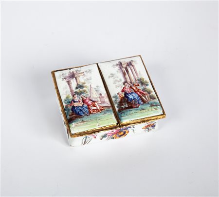  
Scatola portagioie in metallo smaltato, Francia, XIX secolo 
 cm 3x8x6,5