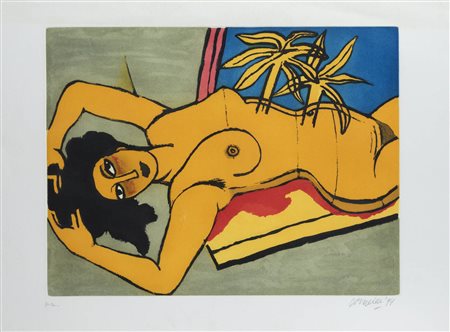 CORNEILLE (GUILLAUME CORNELIS VAN BEVERLOO)<BR>Liegi (Belgio) 1922 - 2010 Parigi<BR>"Nuda sdraiata" 1994