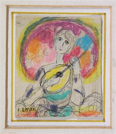 Pompeo Borra (1898-1973) Figura con chitarra Tecnica mista su carta cm 8x7...