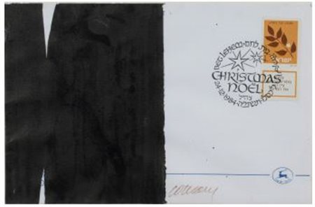 PIERRE SOULAGES (1919 - 2022) Sans titre, 1984 Encre sur enveloppe en papier,...
