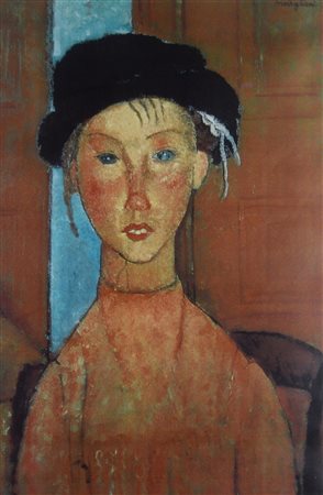 Amedeo Modigliani RITRATTO DI FANCIULLA fotoriproduzione, cm 35x24 firma in...