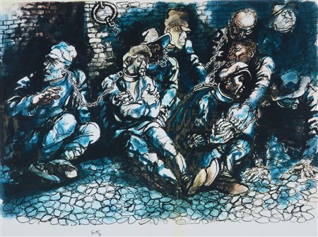 Renato Guttuso PRIGIONIERI fotoriproduzione, cm 41x55 firma in lastra