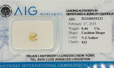 DIAMANTE 0,46 CT NATURAL FANCY GIALLO - PUREZZA SI2 - TAGLIO CUSCINO -...