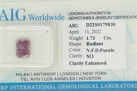 DIAMANTE 1,73 CT FANCY VIOLA INTENSO - SI3 (PUREZZA ESALTATA) - TAGLIO...