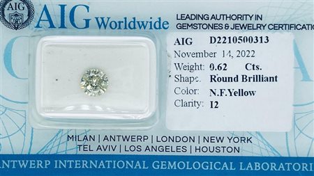 DIAMANTE 0,62 CT FANCY GIALLO - I2 - TAGLIO BRILLANTE - CERTIFICATO AIG -...