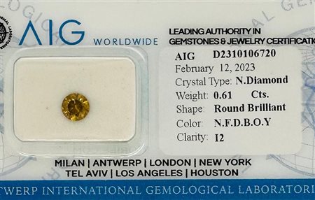 DIAMANTE 0,61 CT NATURAL FANCY GIALLO ARANCIATO MARRONCINO INTENSO - I2 -...