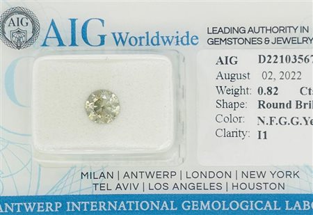 DIAMANTE 0.82 CT GIALLO VERDOGNOLO GRIGIASTRO PUREZZA I1 - CERTIFICATO AIG -...