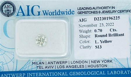 DIAMANTE 0,7 CT GIALLO CHIARO PUREZZA SI3 - TAGLIO BRILLANTE - CERTIFICATO...