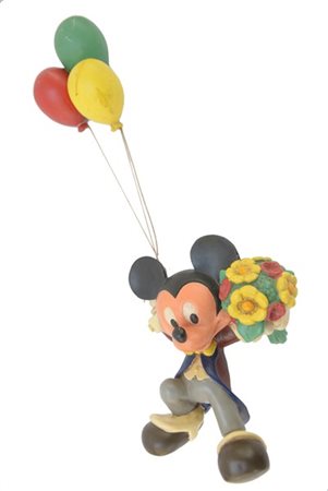 "Topolino con palloncini"
Resina policroma. Marcato "© DISNEY". (h cm 34) (dife