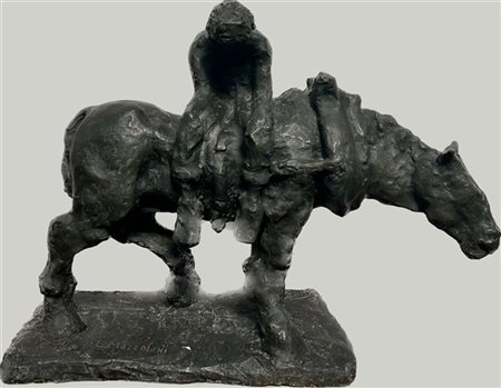 Enrico Mazzolani "Contadino a cavallo"
Scultura in bronzo. Firmata alla base. (c