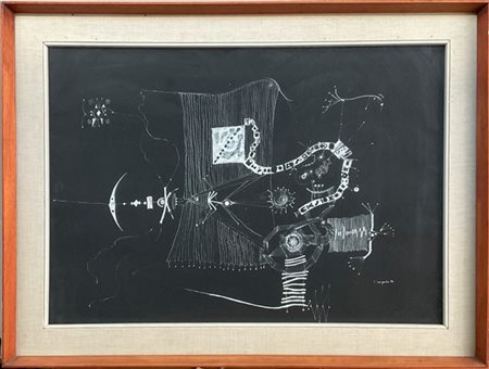 Mario Persico "Senza titolo" 1958
inchiostro bianco su cartoncino nero
cm 45x64