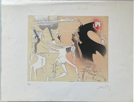 Wifredo Lam "Senza titolo" 
acquaforte e acquatinta a colori
(lastra cm 32,8x40;