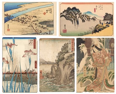 Lotto composto da una stampa da Hiroshige dalla serie delle Cento Vedute di Edo