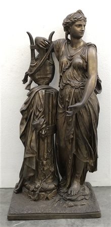 Jean Louis Grégoire, La musa Tersicore, gruppo in bronzo, h cm 85,5. Firmato al