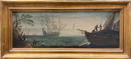 Scuola della fine del secolo XVIII

Marina con velieri
Olio su tela, cm 24x64,5