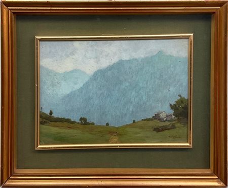 Enrico Edoardo Intraina "Paesaggio montano" 
olio su cartone (cm 22,5x34)
Firmat