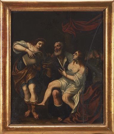 Scuola toscana del XVII secolo, Lot e le figlie, olio su lavagna (cm 53x44,5) i