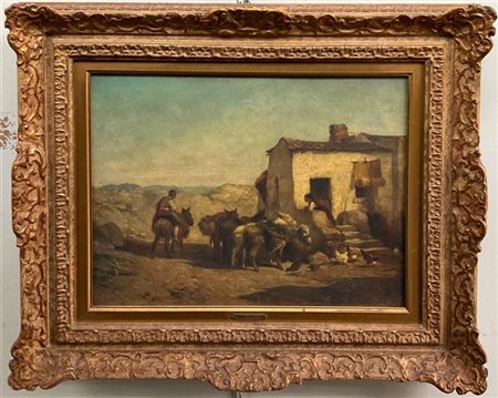 Felix Saturnin Brissot de Warwille (Attr.) "Lavori in campagna" 
olio su compens