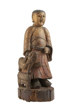 Scultura in legno con tracce di cromia raffigurante dignitario 
Cina, tarda din