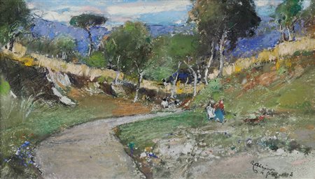 Giuseppe Casciaro 1863-1941, Strada di campagna con viandanti