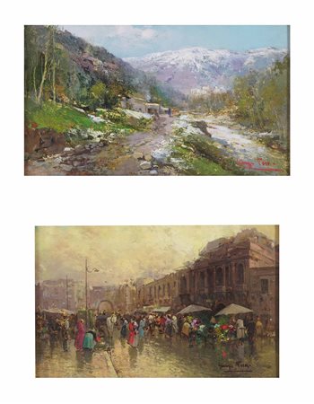 Giuseppe Pesa 1928-1992, Paesaggio montano e scena di mercato