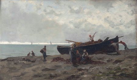 Luigi Steffani 1827-1898, Spiaggia con pescatori