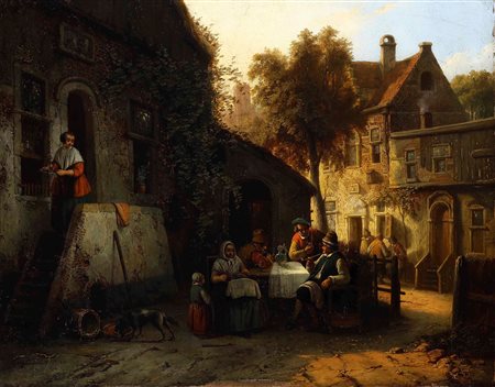 Henri Joseph Gommarus Carpentero 1820-1874, Scena di osteria in un villaggio