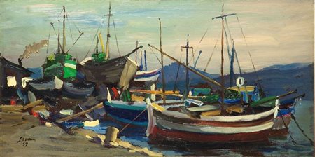 LISA MARIO Torino 1908 - 1992 "Cantiere di Portoferraio" 1959 19x38,5 olio su...