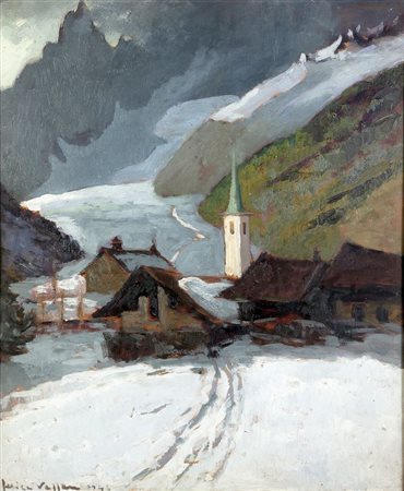 VELLAN FELICE Torino 1889 - 1976 "Entreves a Courmayeur" 1946 60x50 olio su...