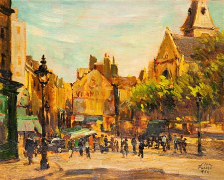 LISA MARIO Torino 1908 - 1992 "Parigi - Marché Mouffetard" 1952 24x30 olio su...