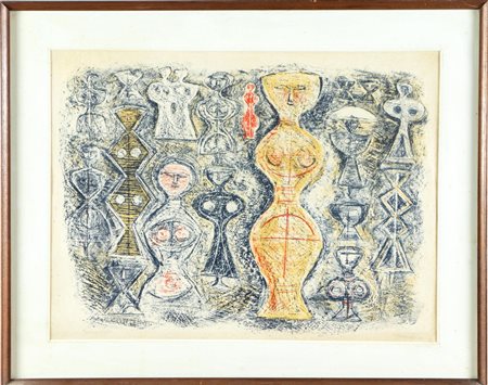 Massimo Campigli (Berlino 1895 - Saint- Tropez 1971), “Senza titolo”, 1960.Litografia a colori