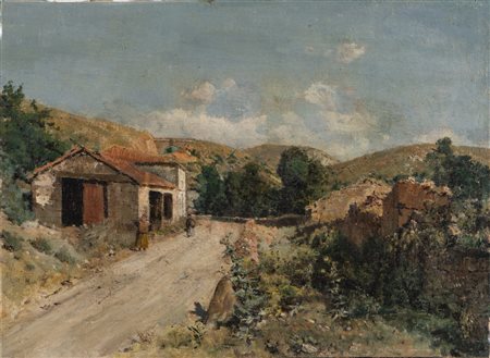 Casimiro Sainz Y Sainz (Matamorosa 1853 - Madrid 1898), “Paesaggio di campagna”.Olio su tela,